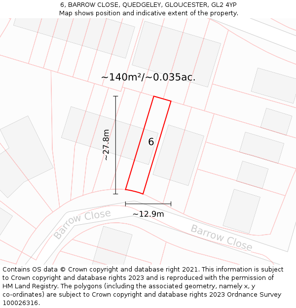 6, BARROW CLOSE, QUEDGELEY, GLOUCESTER, GL2 4YP: Plot and title map