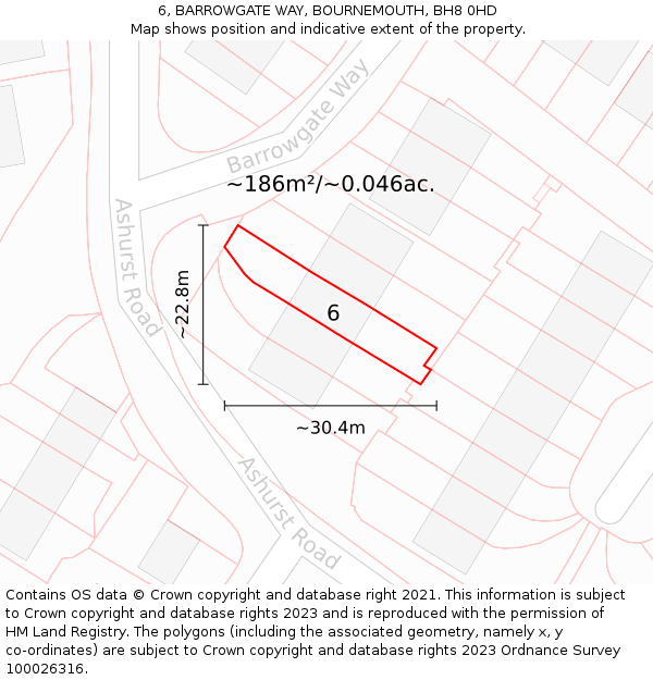 6, BARROWGATE WAY, BOURNEMOUTH, BH8 0HD: Plot and title map