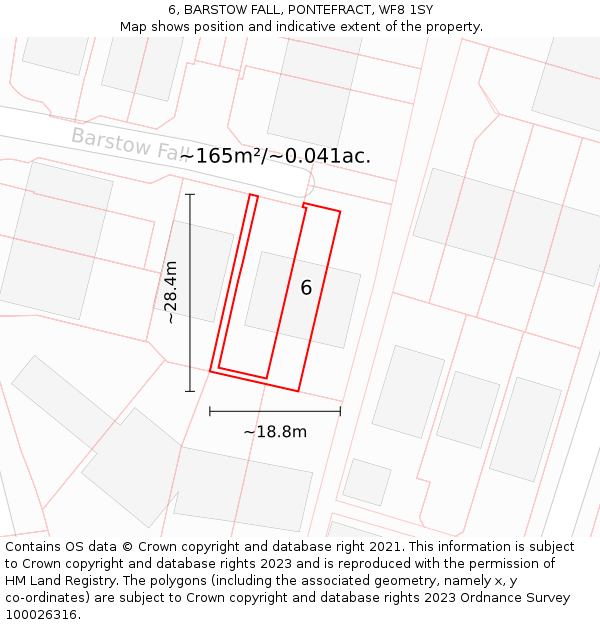6, BARSTOW FALL, PONTEFRACT, WF8 1SY: Plot and title map