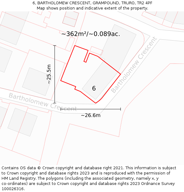 6, BARTHOLOMEW CRESCENT, GRAMPOUND, TRURO, TR2 4PF: Plot and title map