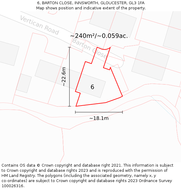 6, BARTON CLOSE, INNSWORTH, GLOUCESTER, GL3 1FA: Plot and title map