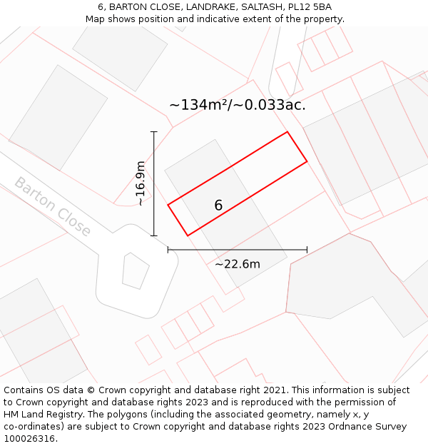 6, BARTON CLOSE, LANDRAKE, SALTASH, PL12 5BA: Plot and title map