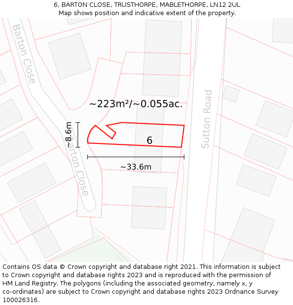 6, BARTON CLOSE, TRUSTHORPE, MABLETHORPE, LN12 2UL: Plot and title map