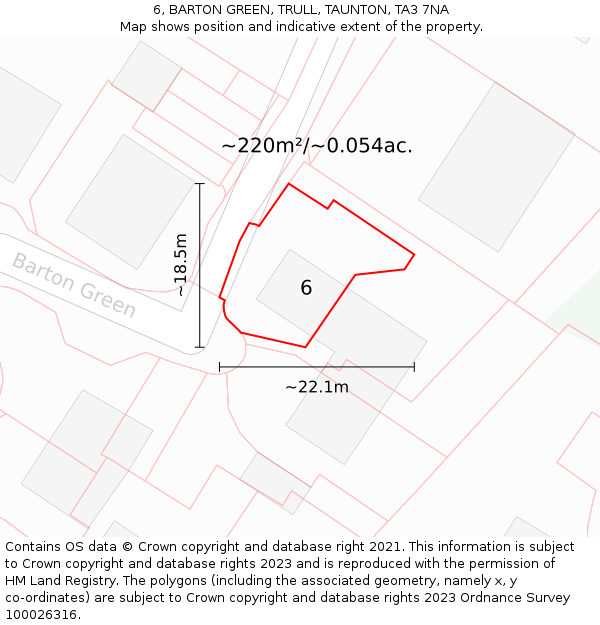 6, BARTON GREEN, TRULL, TAUNTON, TA3 7NA: Plot and title map