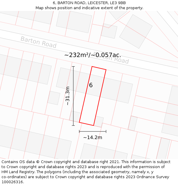 6, BARTON ROAD, LEICESTER, LE3 9BB: Plot and title map