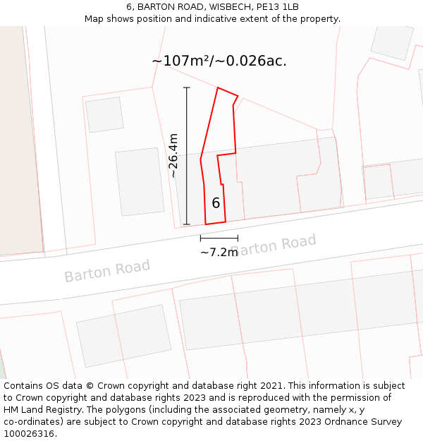6, BARTON ROAD, WISBECH, PE13 1LB: Plot and title map