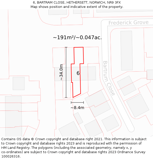 6, BARTRAM CLOSE, HETHERSETT, NORWICH, NR9 3FX: Plot and title map