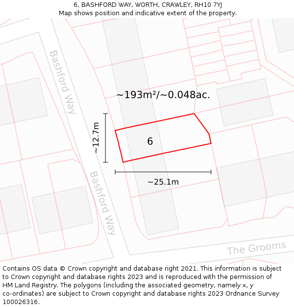 6, BASHFORD WAY, WORTH, CRAWLEY, RH10 7YJ: Plot and title map
