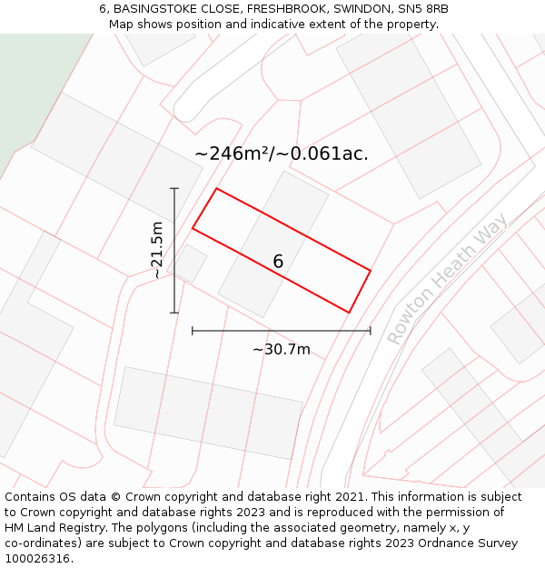6, BASINGSTOKE CLOSE, FRESHBROOK, SWINDON, SN5 8RB: Plot and title map