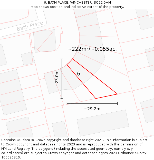 6, BATH PLACE, WINCHESTER, SO22 5HH: Plot and title map