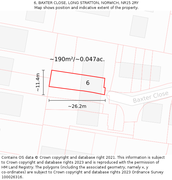 6, BAXTER CLOSE, LONG STRATTON, NORWICH, NR15 2RY: Plot and title map