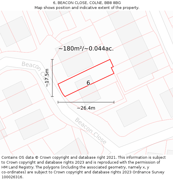 6, BEACON CLOSE, COLNE, BB8 8BG: Plot and title map