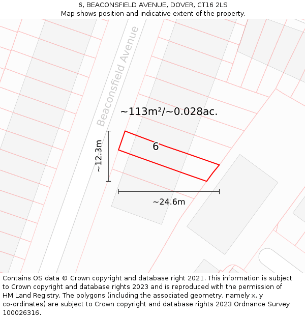 6, BEACONSFIELD AVENUE, DOVER, CT16 2LS: Plot and title map