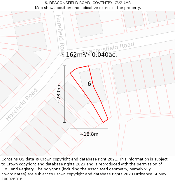 6, BEACONSFIELD ROAD, COVENTRY, CV2 4AR: Plot and title map