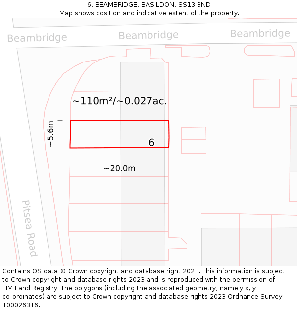 6, BEAMBRIDGE, BASILDON, SS13 3ND: Plot and title map