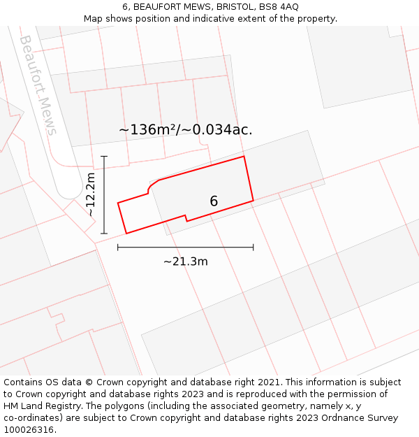 6, BEAUFORT MEWS, BRISTOL, BS8 4AQ: Plot and title map