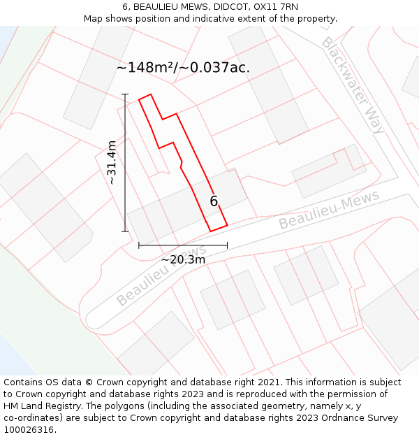 6, BEAULIEU MEWS, DIDCOT, OX11 7RN: Plot and title map