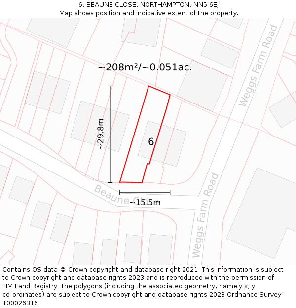 6, BEAUNE CLOSE, NORTHAMPTON, NN5 6EJ: Plot and title map