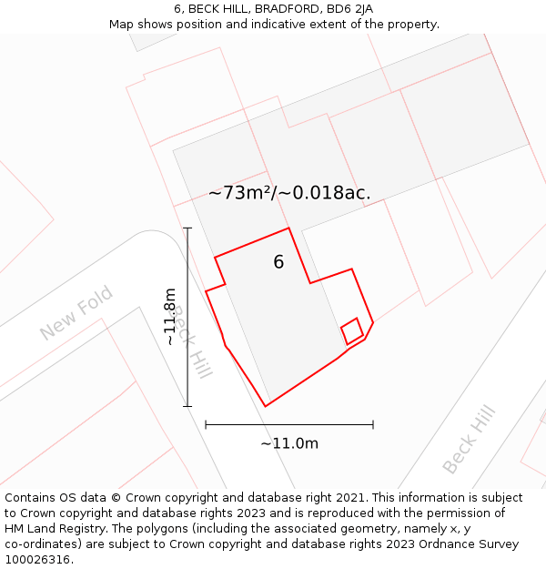 6, BECK HILL, BRADFORD, BD6 2JA: Plot and title map