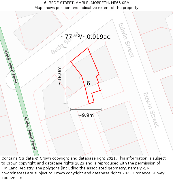 6, BEDE STREET, AMBLE, MORPETH, NE65 0EA: Plot and title map