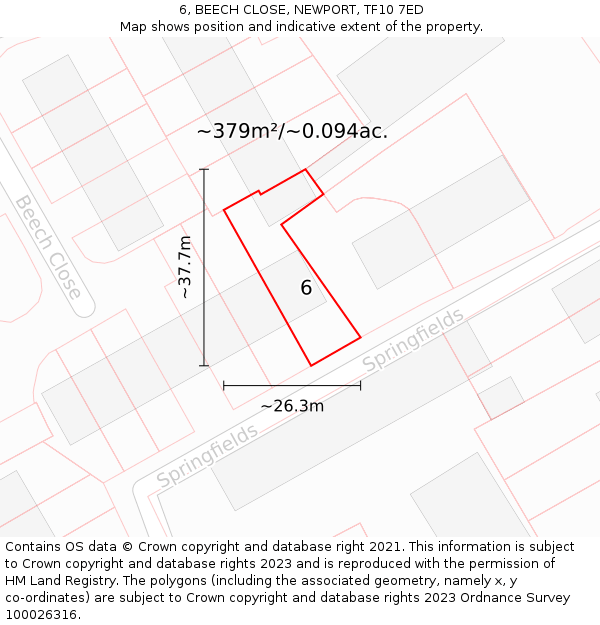 6, BEECH CLOSE, NEWPORT, TF10 7ED: Plot and title map