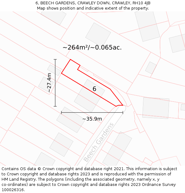 6, BEECH GARDENS, CRAWLEY DOWN, CRAWLEY, RH10 4JB: Plot and title map