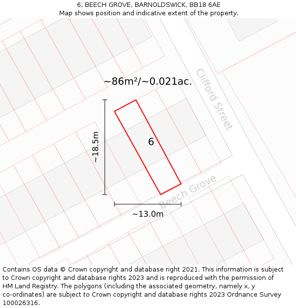 6, BEECH GROVE, BARNOLDSWICK, BB18 6AE: Plot and title map