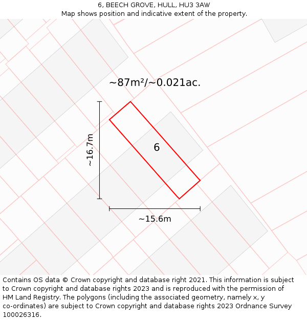 6, BEECH GROVE, HULL, HU3 3AW: Plot and title map