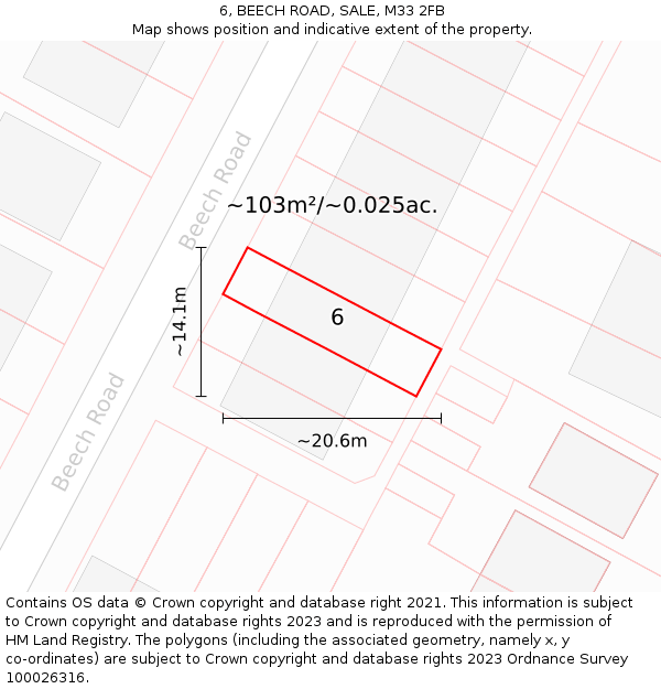6, BEECH ROAD, SALE, M33 2FB: Plot and title map