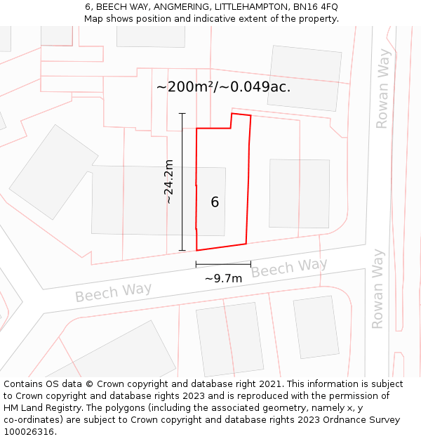 6, BEECH WAY, ANGMERING, LITTLEHAMPTON, BN16 4FQ: Plot and title map