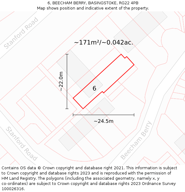 6, BEECHAM BERRY, BASINGSTOKE, RG22 4PB: Plot and title map