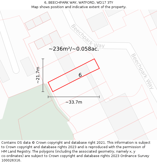 6, BEECHPARK WAY, WATFORD, WD17 3TY: Plot and title map