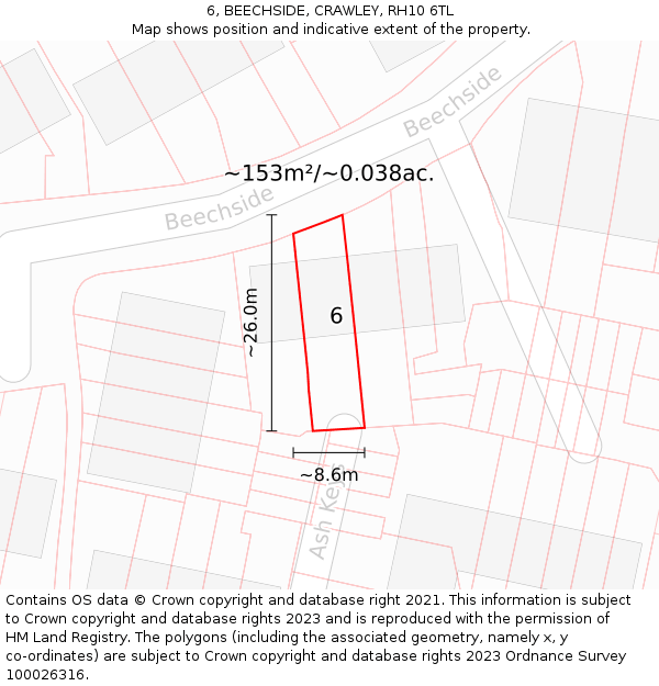 6, BEECHSIDE, CRAWLEY, RH10 6TL: Plot and title map