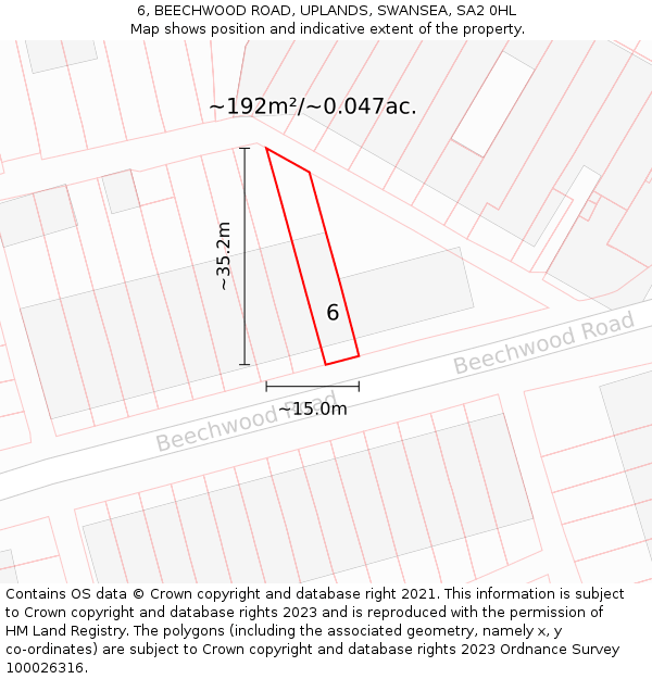 6, BEECHWOOD ROAD, UPLANDS, SWANSEA, SA2 0HL: Plot and title map