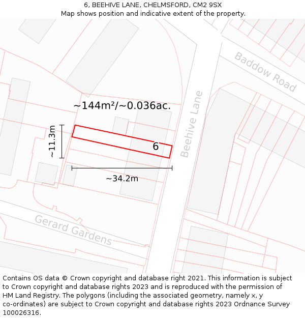 6, BEEHIVE LANE, CHELMSFORD, CM2 9SX: Plot and title map