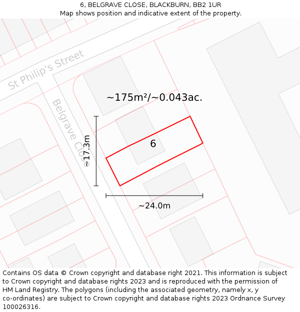 6, BELGRAVE CLOSE, BLACKBURN, BB2 1UR: Plot and title map