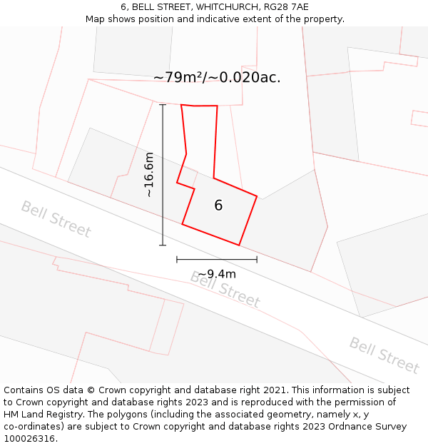 6, BELL STREET, WHITCHURCH, RG28 7AE: Plot and title map