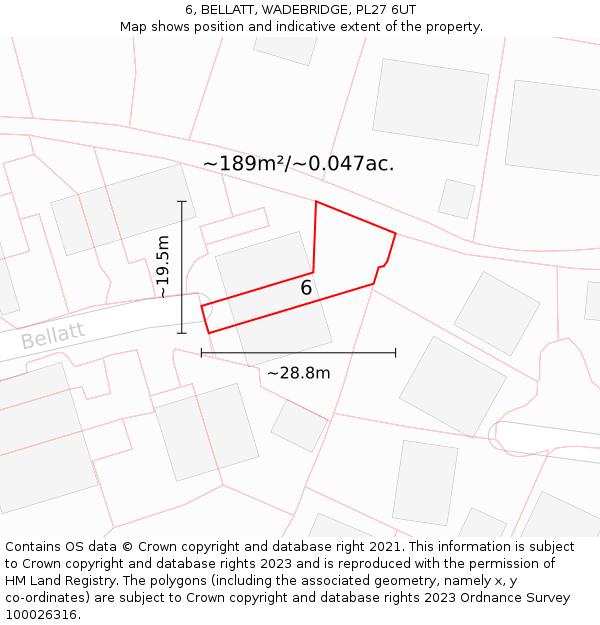6, BELLATT, WADEBRIDGE, PL27 6UT: Plot and title map