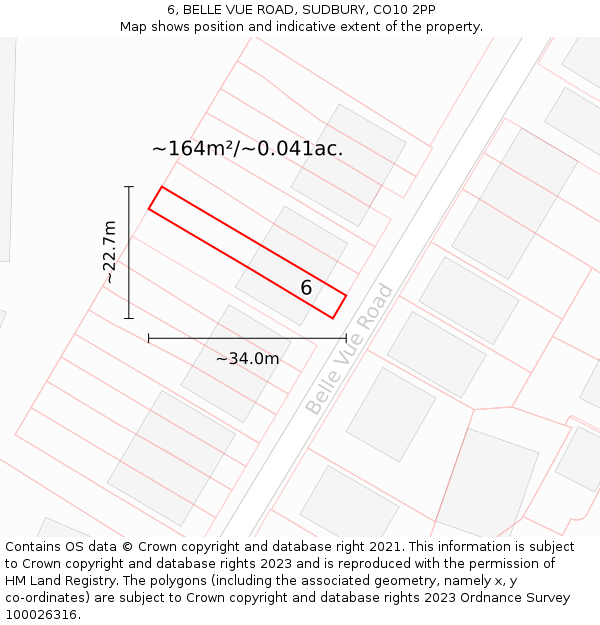 6, BELLE VUE ROAD, SUDBURY, CO10 2PP: Plot and title map