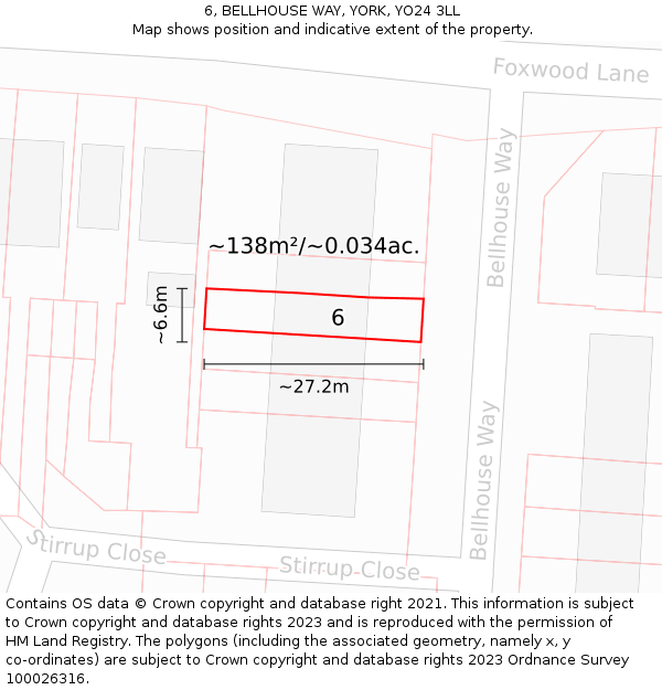 6, BELLHOUSE WAY, YORK, YO24 3LL: Plot and title map
