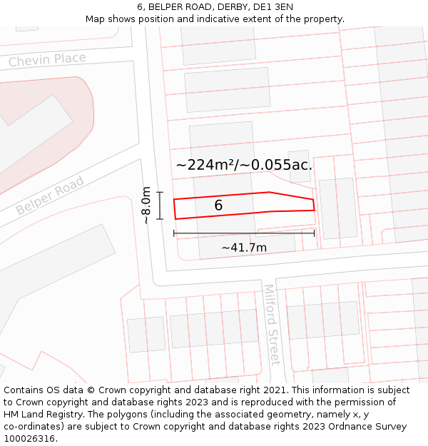 6, BELPER ROAD, DERBY, DE1 3EN: Plot and title map