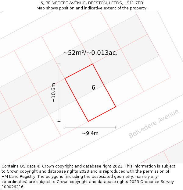 6, BELVEDERE AVENUE, BEESTON, LEEDS, LS11 7EB: Plot and title map