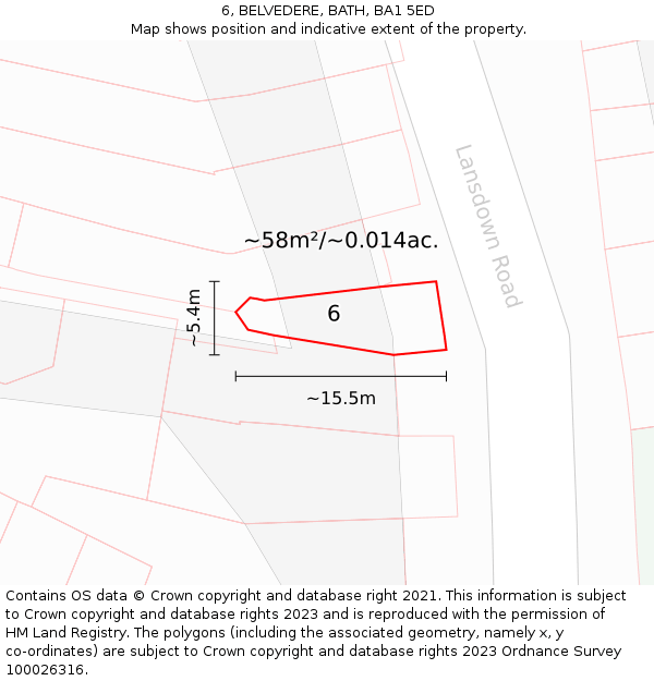 6, BELVEDERE, BATH, BA1 5ED: Plot and title map