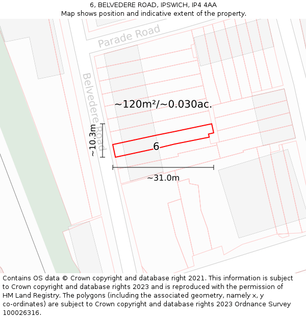 6, BELVEDERE ROAD, IPSWICH, IP4 4AA: Plot and title map