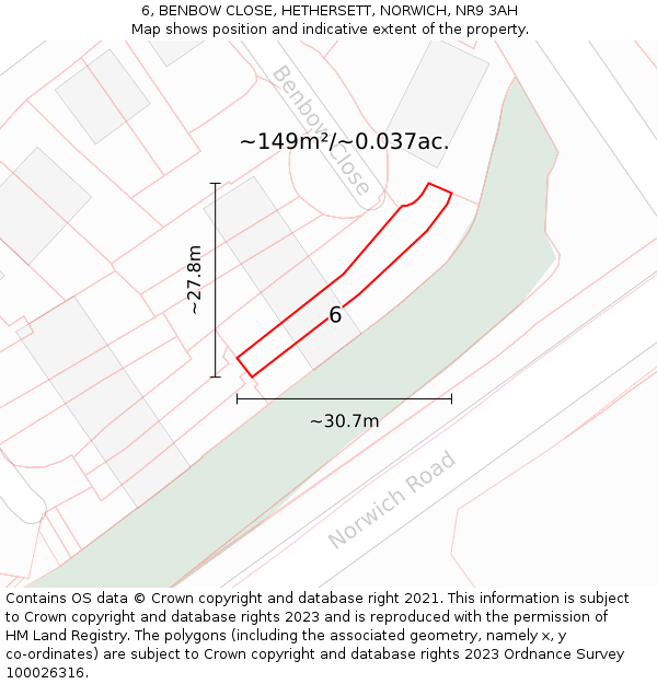 6, BENBOW CLOSE, HETHERSETT, NORWICH, NR9 3AH: Plot and title map