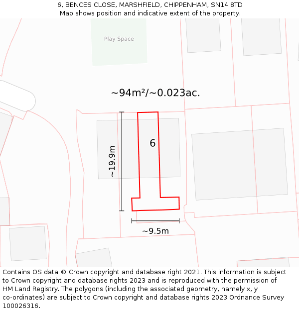6, BENCES CLOSE, MARSHFIELD, CHIPPENHAM, SN14 8TD: Plot and title map