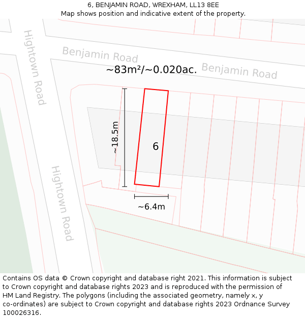 6, BENJAMIN ROAD, WREXHAM, LL13 8EE: Plot and title map