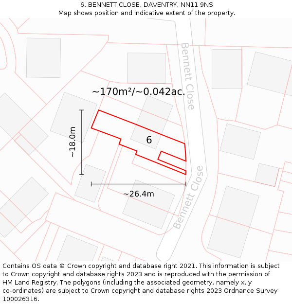 6, BENNETT CLOSE, DAVENTRY, NN11 9NS: Plot and title map