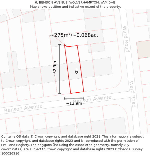 6, BENSON AVENUE, WOLVERHAMPTON, WV4 5HB: Plot and title map