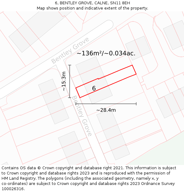 6, BENTLEY GROVE, CALNE, SN11 8EH: Plot and title map